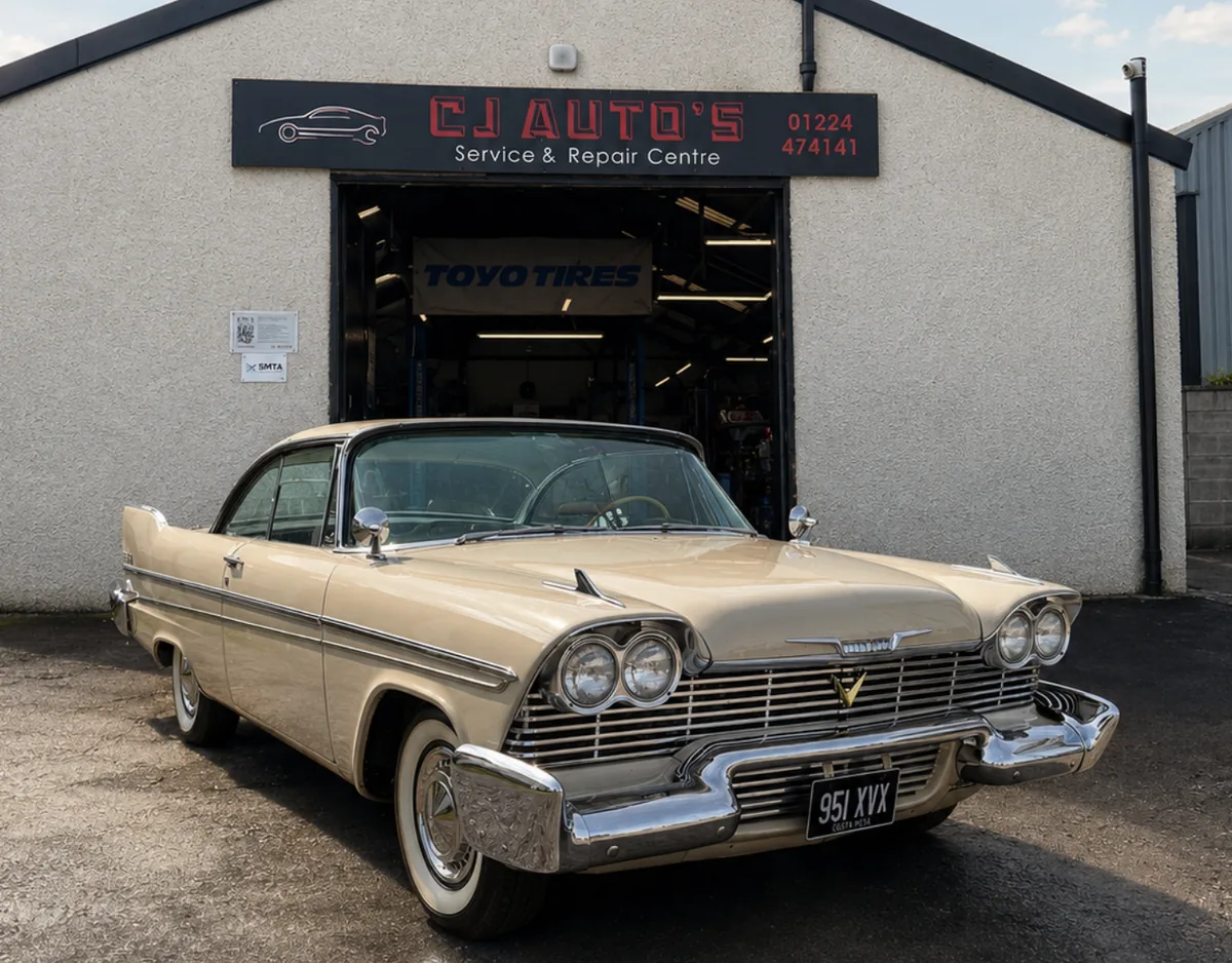 Classic car outside CJ Auto's Service & Repair Centre in Aberdeen